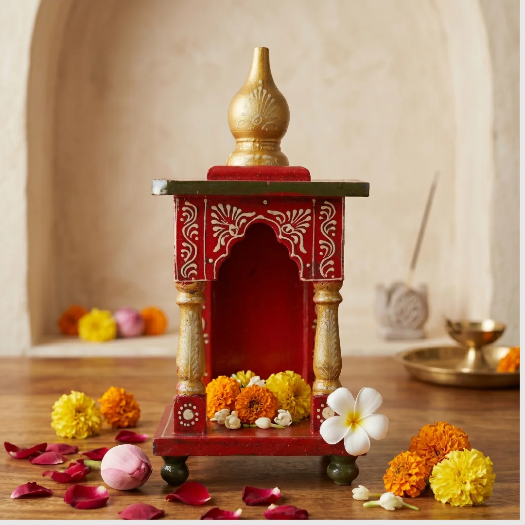 Miniature Royal Red Wooden Mandir primary view