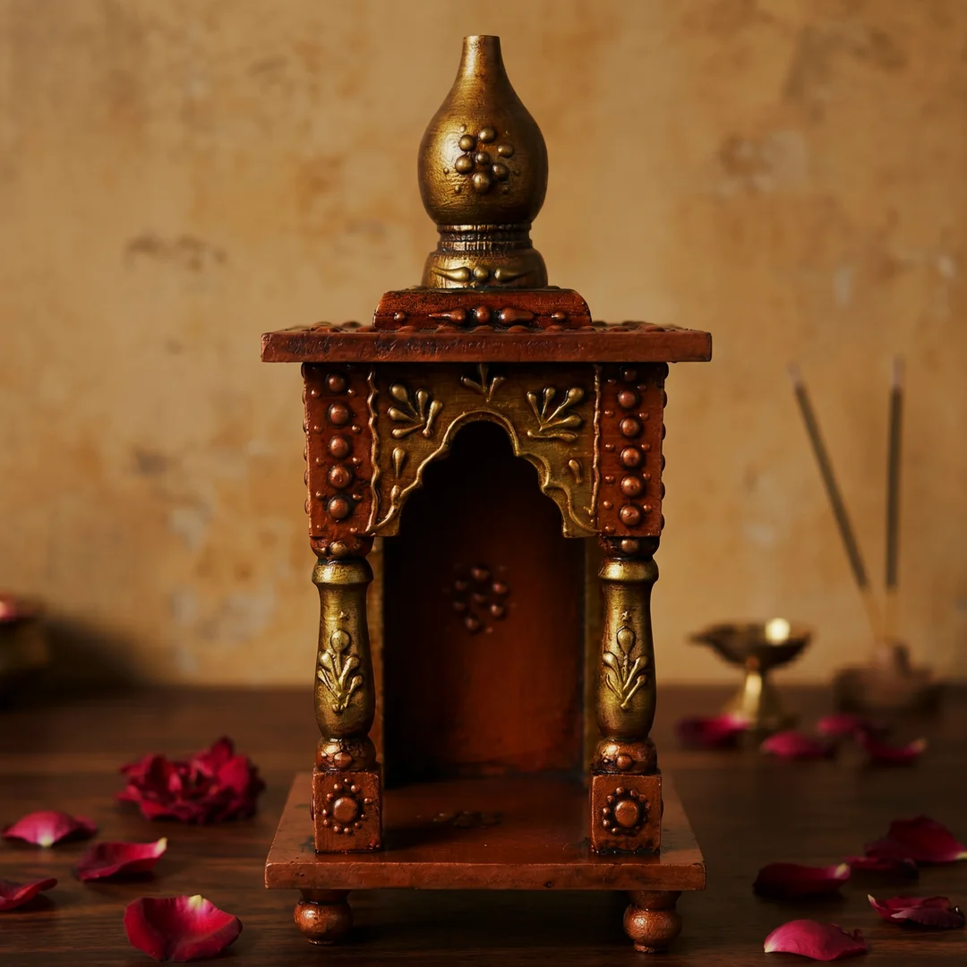Antique Copper & Gold Wooden Mandir primary view