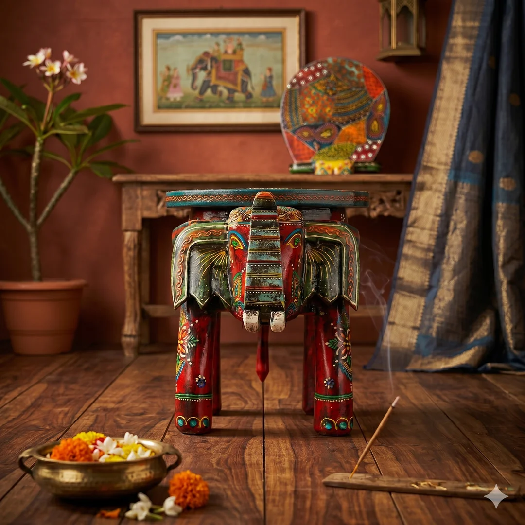 Regal Red Festive Wooden Elephant