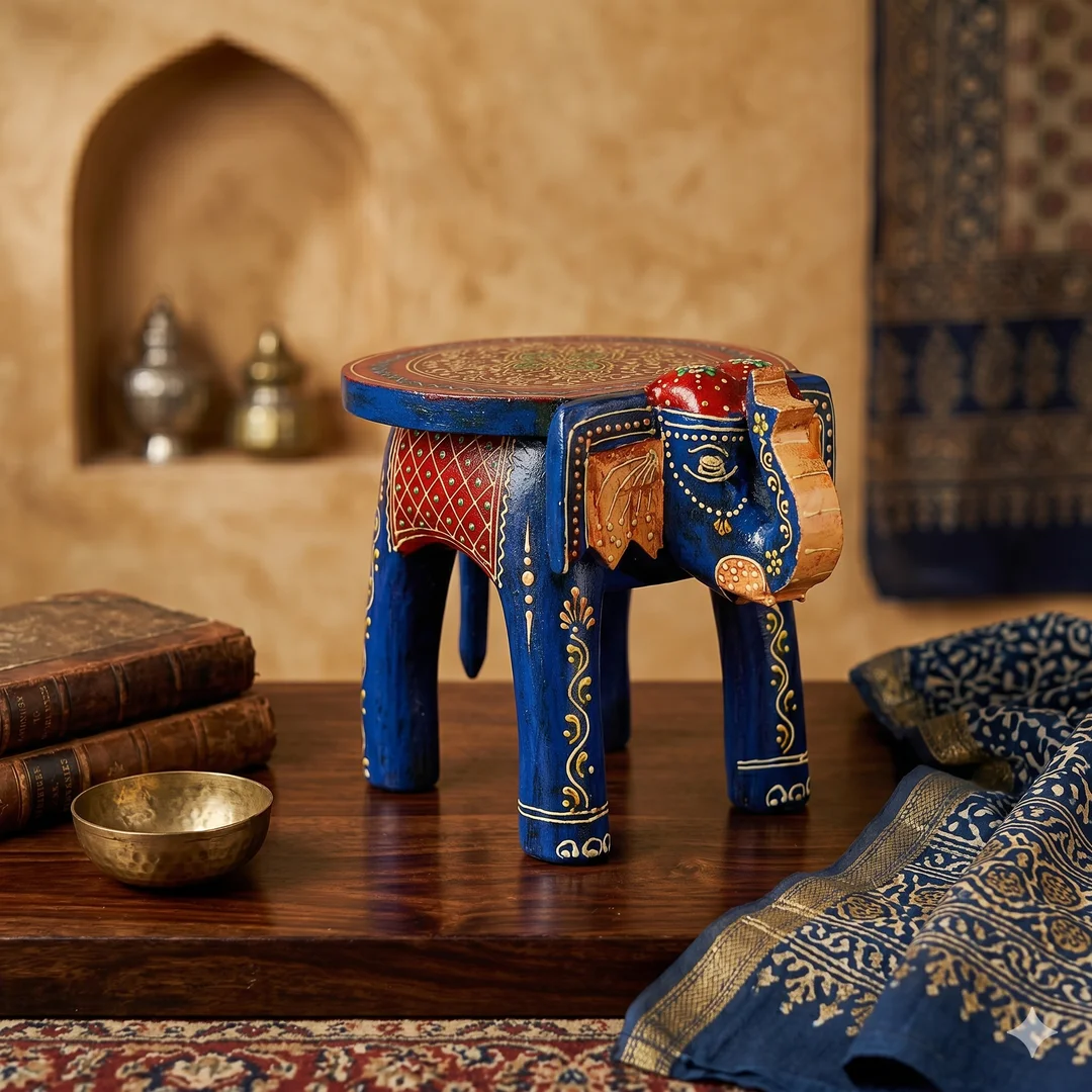 Royal Blue Ethnic Wooden Elephant primary view